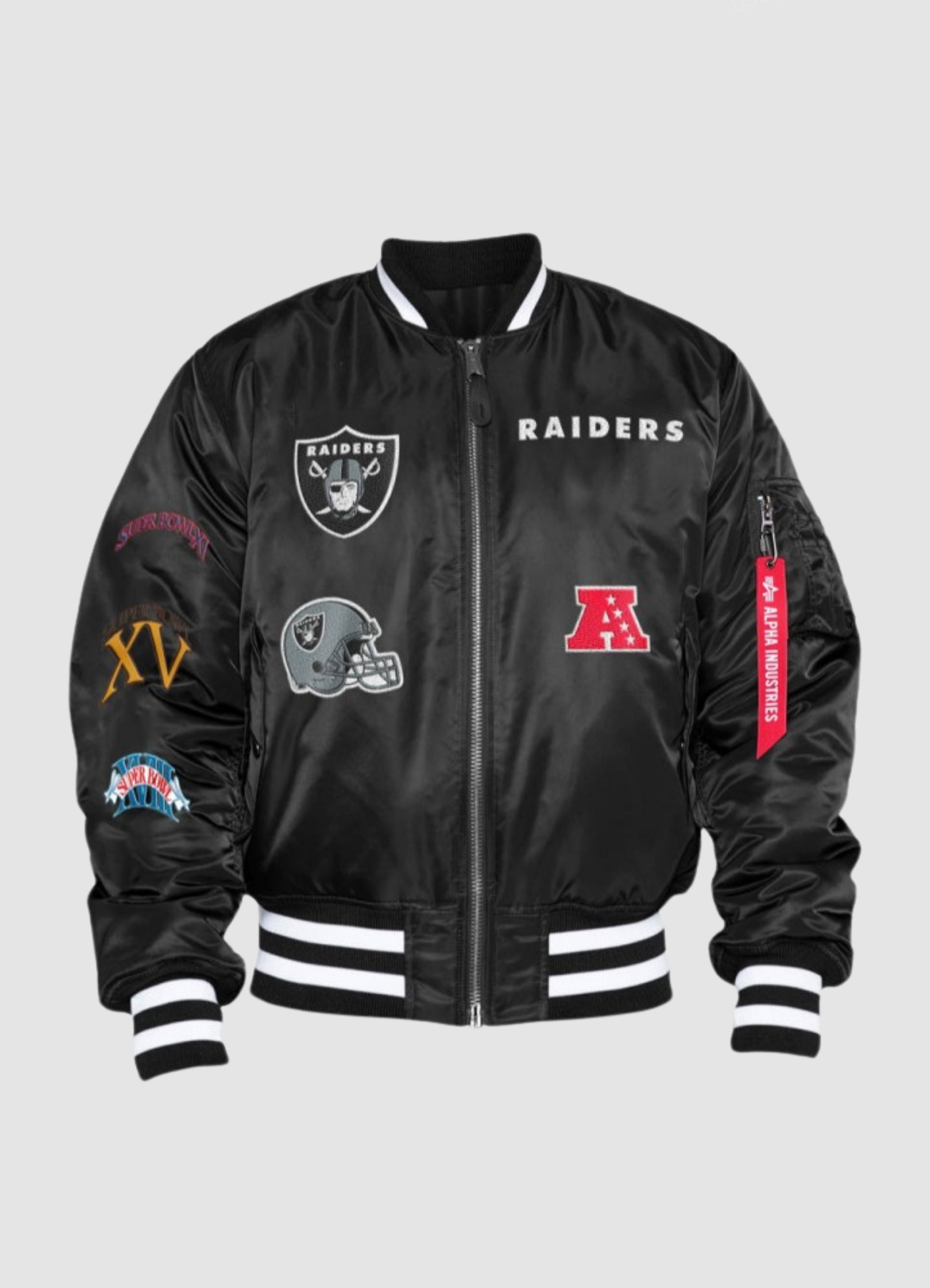 NFL New Era X Alpha Industries - Los Angeles Raiders MA-1 Bomber Jacket - Black Los Angeles Raiders Jacket