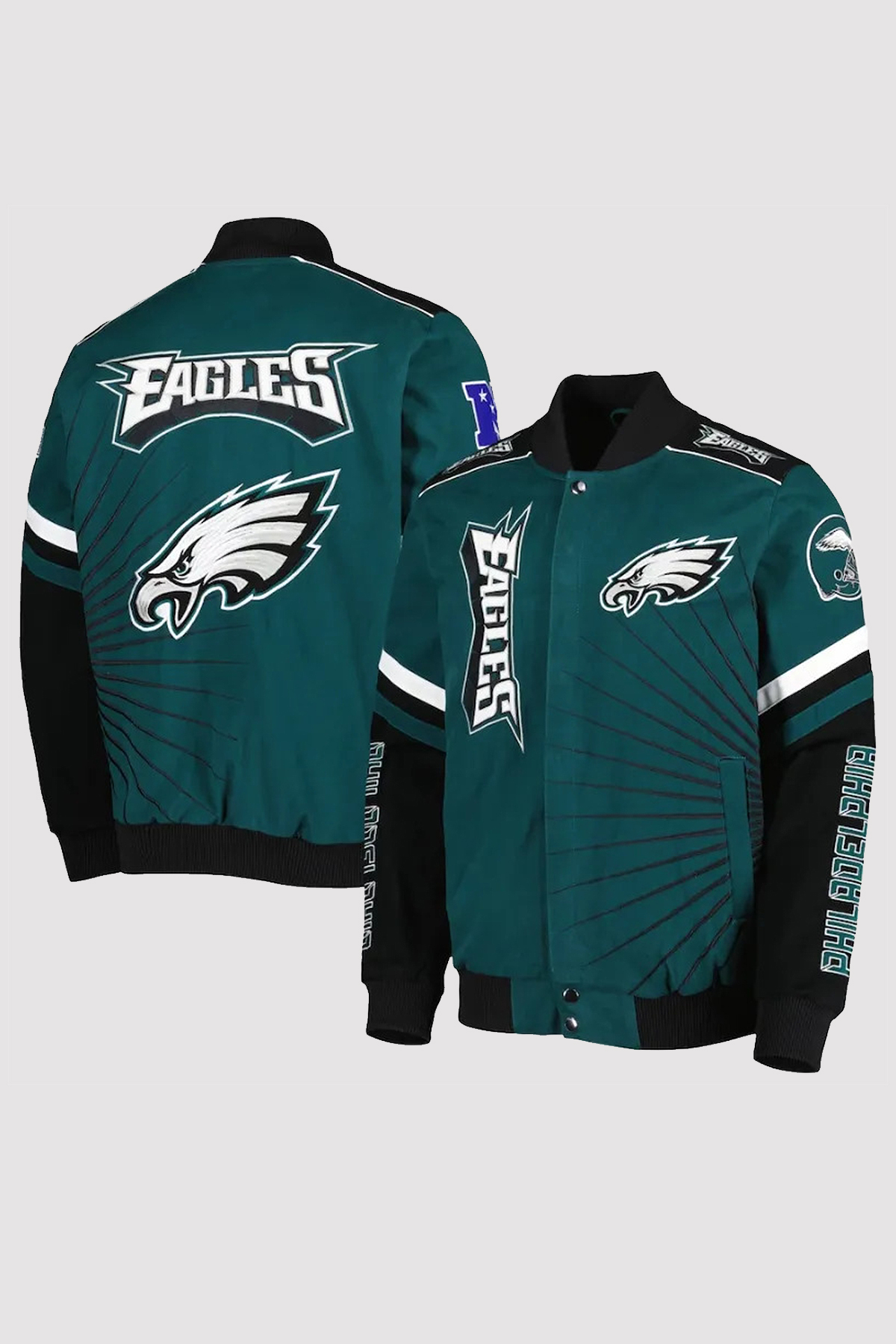 NFL Men's G-III Sports by Carl Banks Green Philadelphia Eagles Extreme Redzone Full-Snap Varsity Jacket Philadelphia Eagles Green Jacket