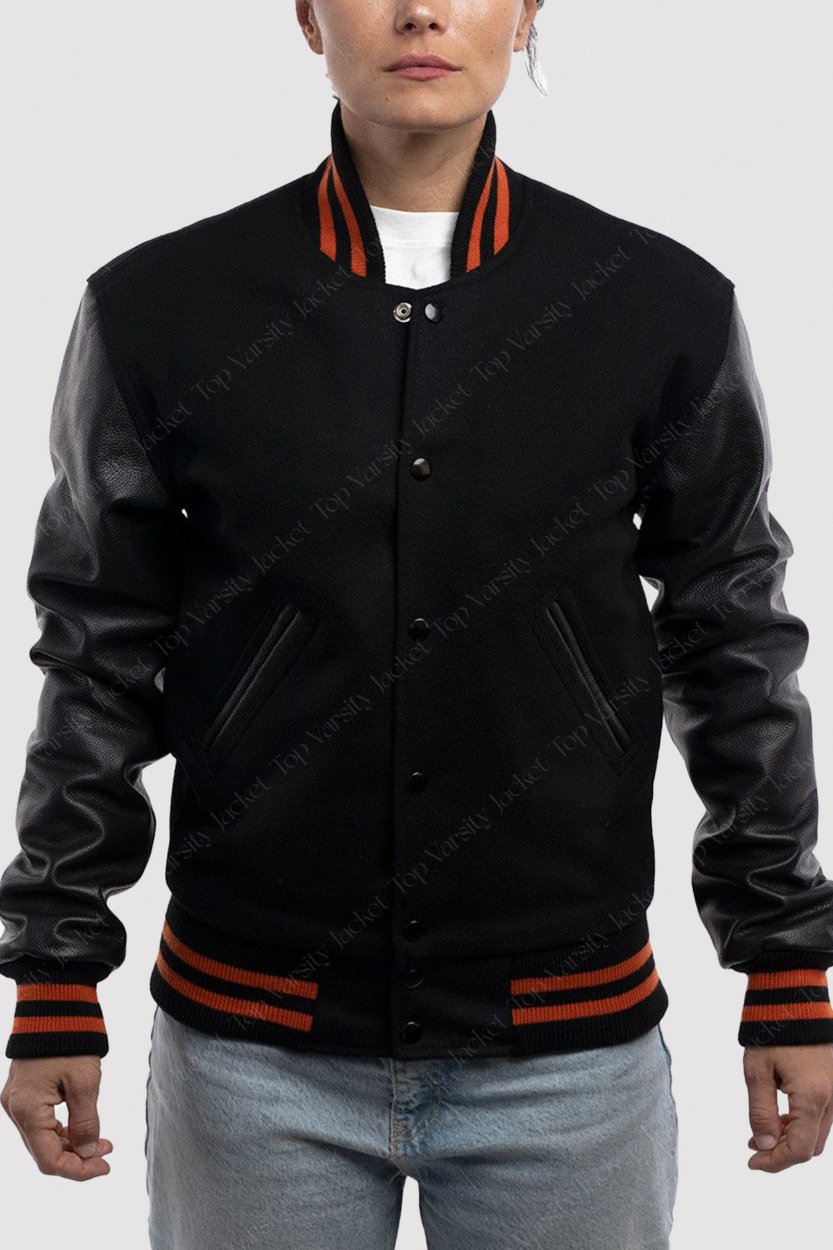 All Black with Orange Stripes Letterman Jacket Orange Stripes Letterman Jacket