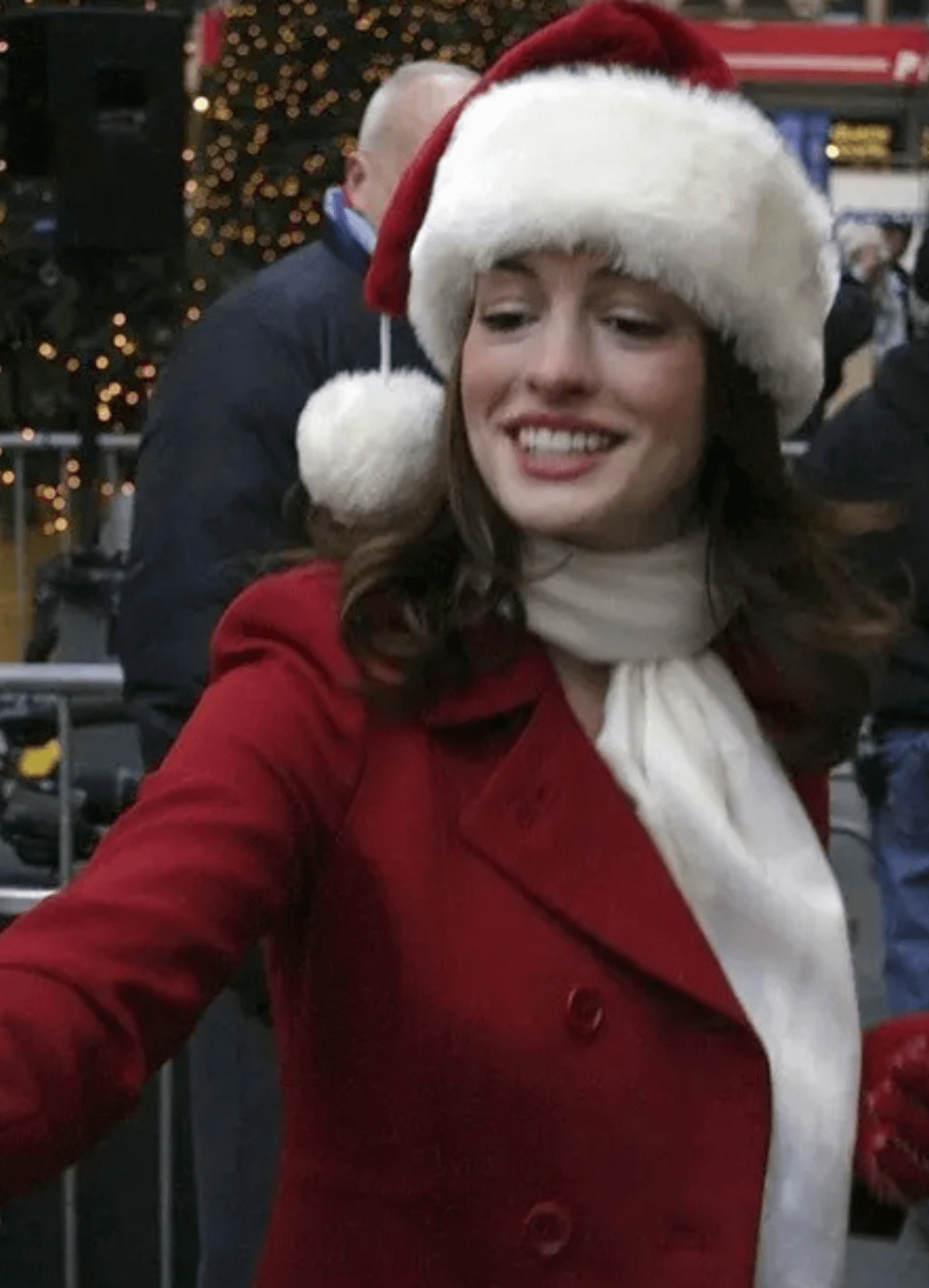 Anne Hathaway_s Red Christmas Coat 1 Anne Hathaway Christmas Coat