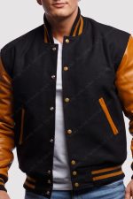 Gold Leather Sleeves Jacket