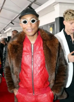 Grammy Awards 2023 Pharrell Williams Brown Faux Fur Coat - Image 2