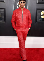 Grammys Pharrell Williams Red Varsity Leather Jacket 2023 - Image 2