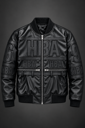 Hood By Air Bomber Style Embossed Leather Hockey Jacket