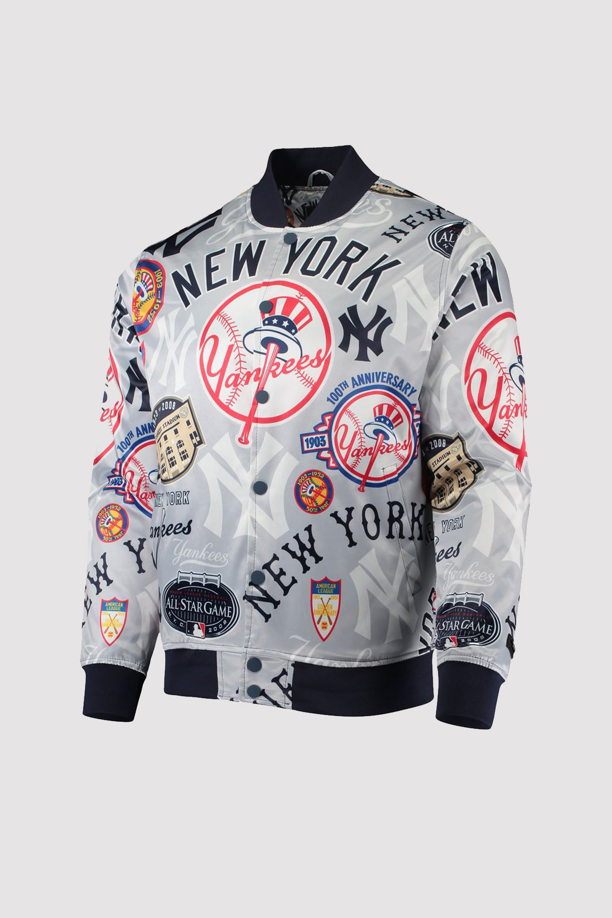 MLB Men's Pro Standard Gray New York Yankees Allover Print Satin Full-Snap Jacket Gray New York Yankees Jacket