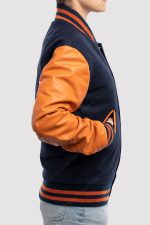 Navy Blue with Orange Sleeves Varsity Jacket