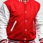 Red Wool With White Leather Sleeves Varsity Jacket
