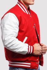 Red Wool With White Leather Sleeves Varsity Jacket - Image 2