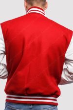 Red Wool With White Leather Sleeves Varsity Jacket - Image 3