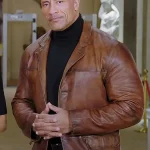 Dwayne Johnson Red Notice Brown Leather Coat