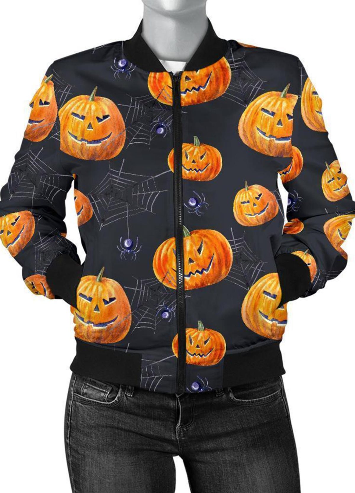 women-pumpkin-print-bomber-jacket-for-halloween-01-1200x1663 Women Pumpkin Jacket