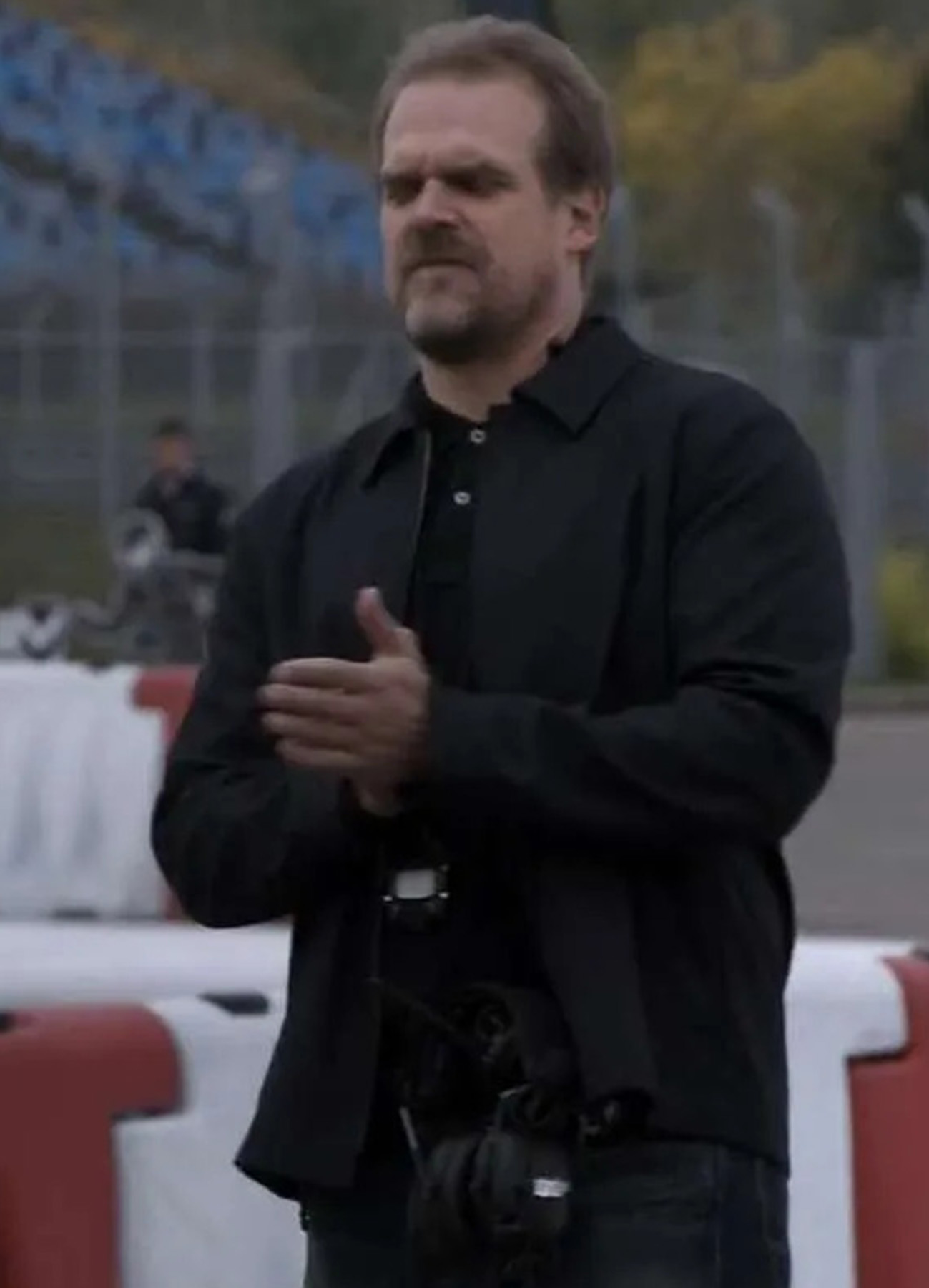David Harbour Gran Turismo 2023 Black Jacket-01 David Harbour Black Jacket