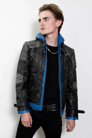 Black And Blue Hooded Jacket