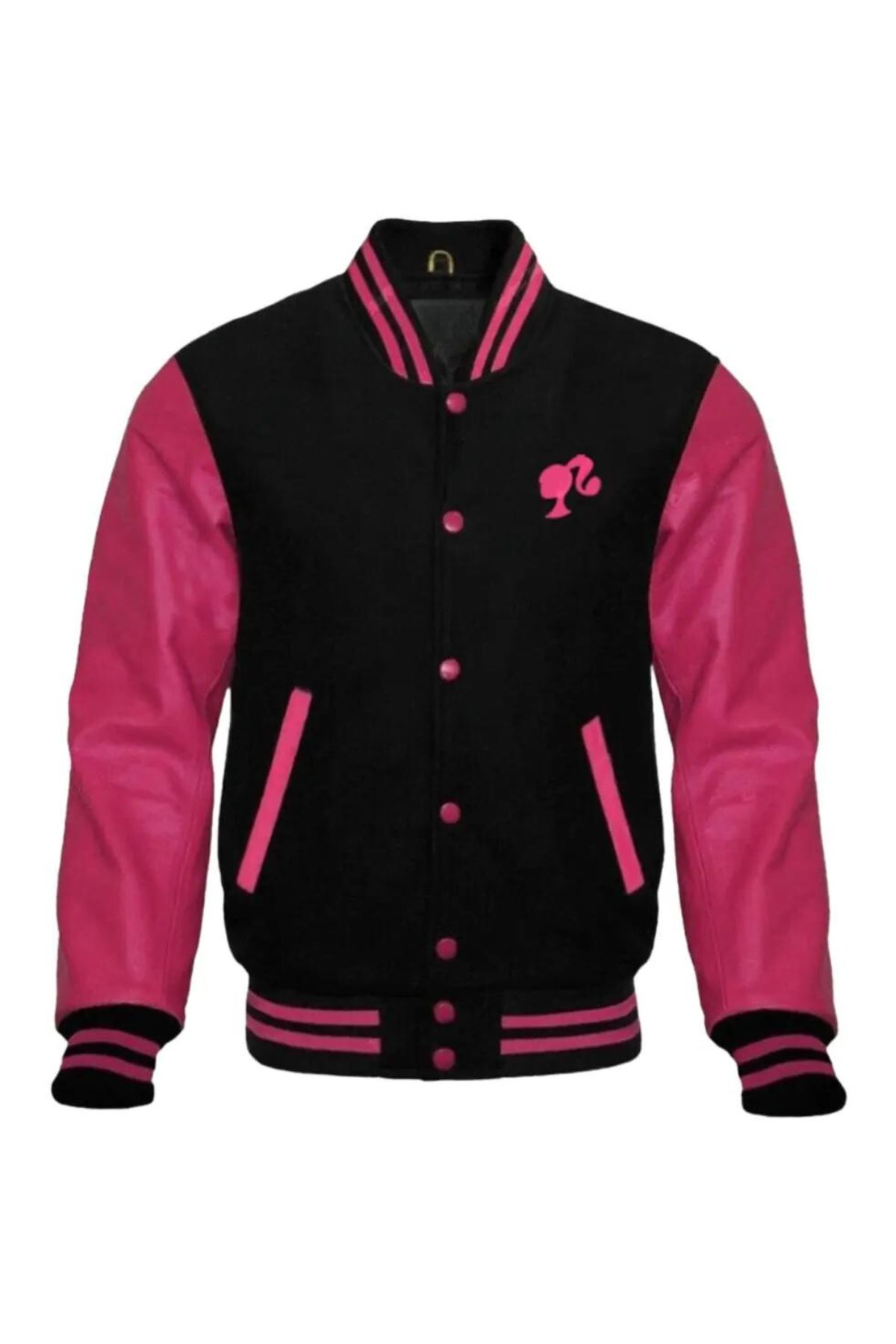 png Barbie Pink Black Varsity Jacket - Image 1