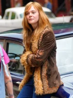 A COMPLETE UNKNOWN ELLE FANNING BROWN FUR SUEDE JACKET - Image 5