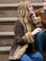 A COMPLETE UNKNOWN ELLE FANNING BROWN FUR SUEDE JACKET - Image 3