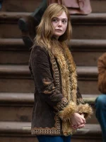 A COMPLETE UNKNOWN ELLE FANNING BROWN FUR SUEDE JACKET - Image 2
