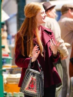 A COMPLETE UNKNOWN ELLE FANNING MAROON PEA COAT - Image 5