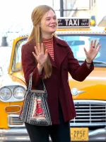 A COMPLETE UNKNOWN ELLE FANNING MAROON PEA COAT - Image 4