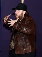 Nate Smith ACM 2024 Awards Brown Leather Jacket - Image 2
