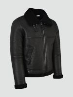 Mens jet black shearling jacket - Image 3