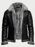 B3 bomber black fur pilot leather jacket