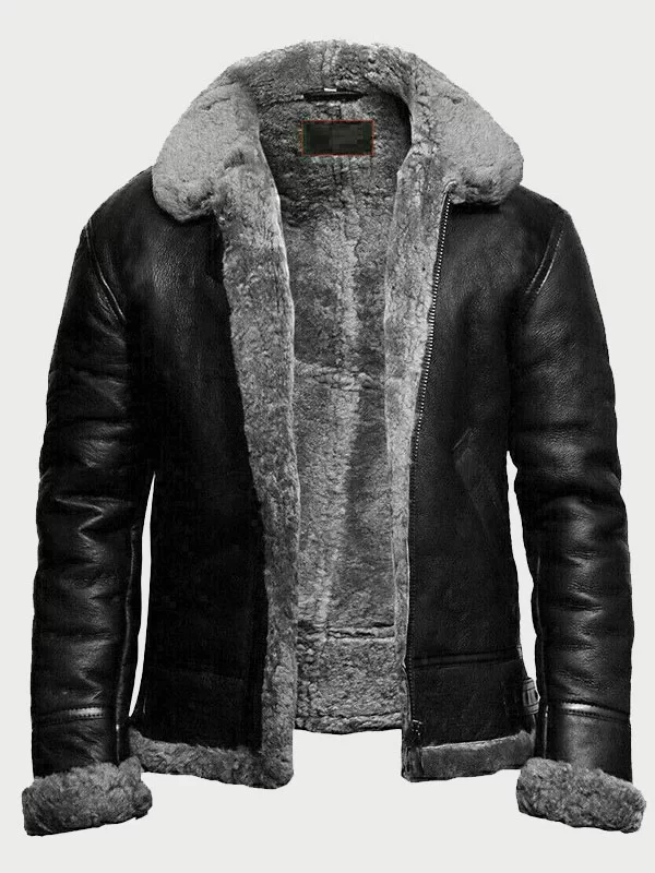 b3-bomber-black-fur-pilot-leather-jacket-5.. B3 bomber black fur pilot leather jacket - Image 1
