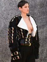 Emma Corrin Deadpool & Wolverine Shearling Black Leather Jacket - Image 2