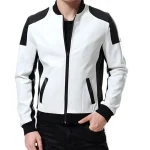 Men’s Black and White Leather Biker Jacket