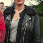 Sex Education S03 Emma Mackey Black Leather Jacket