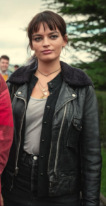 Sex Education S03 Emma Mackey Black Leather Jacket