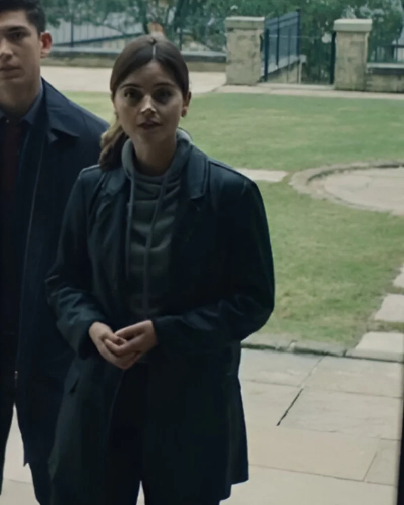 the-jetty-2024-jenna-coleman-black-coat .27 The Jetty 2024 Jenna Coleman Black Coat - Image 1