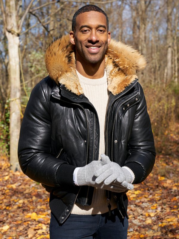 100Matt James The Bachelor Black Leather Hooded Jacket Matt James The Bachelor Black Leather Hooded Jacket - Image 1