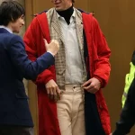 Nicholas Braun Saturday Night 2024 Red Hooded Coat