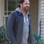 Gerard Butler Den of Thieves Black Leather Jacket