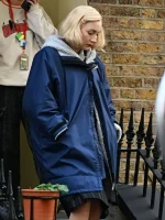 Saoirse Ronan Blitz 2024 Blue Shearling Hooded Jacket - Image 3
