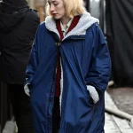 Saoirse Ronan Blitz 2024 Blue Shearling Hooded Jacket
