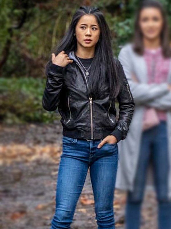 60The formatted title would be nancy-drew-george-fan-black-bomber-jacket. Nancy Drew George Fan Black Bomber Jacket - Image 1