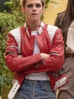Charlie’s Angles Kristen Stewart Leather Bomber Jacket Red And White