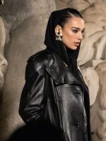 Milan Fashion Week Dua Lipa Black Long Coat - Image 3