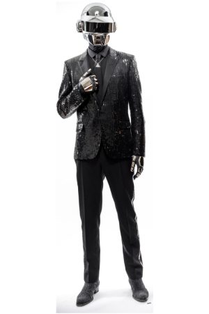 Daft Punk Costume – Premium black and gold costume with shimmering sequins, lapel collar, and open cuffs from USA Jacket Store.