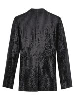 Daft Punk Costume – Premium black and gold costume with shimmering sequins, lapel collar, and open cuffs from USA Jacket Store.