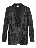 Daft Punk Costume – Premium black and gold costume with shimmering sequins, lapel collar, and open cuffs from USA Jacket Store.