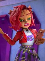 Toralei Stripe Monster High Crop Red Leather Jacket - Image 3