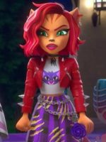 Toralei Stripe Monster High Crop Red Leather Jacket - Image 2