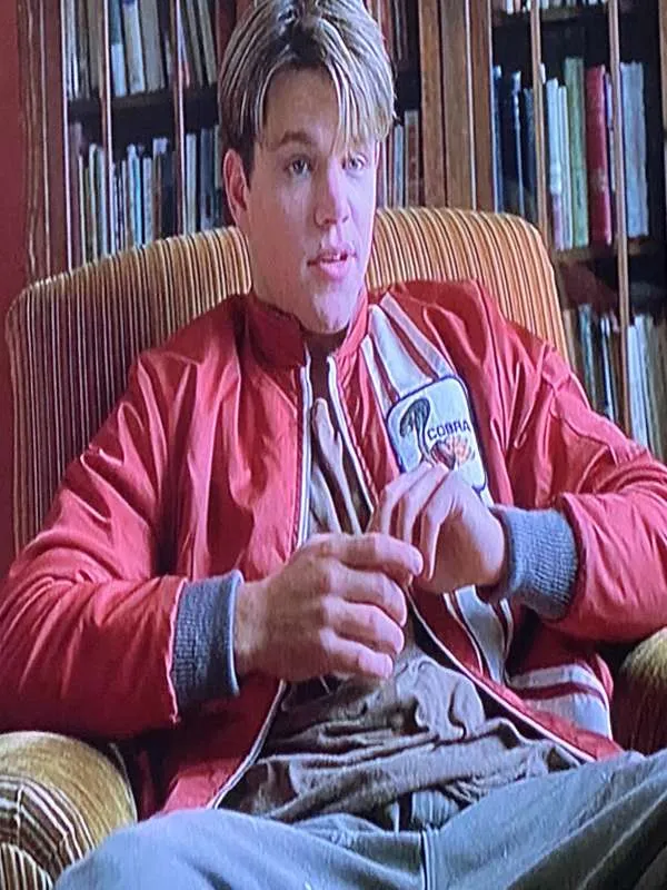 170matt-damon-good-will-hunting-red-cobra-jacket Matt Damon Good Will Hunting Red Cobra Jacket - Image 1