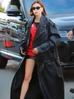 Hailey Bieber Los Angeles Street Style Black Leather Coat - Image 2