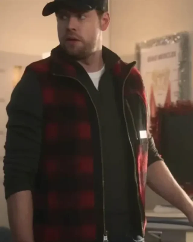 71falling-for-christmas-2022-chord-overstreet-red-vest Falling for Christmas 2022 Chord Overstreet Red Vest - Image 1