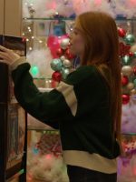 Under The Christmas Sky Sydney Sabiston Green Cropped Sweater - Image 2