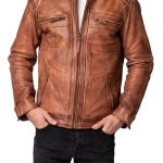 Men’s Brown Diamond Quilted Motorcycle Leather Jacket